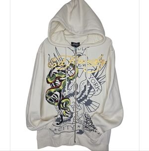 Ed Hardy Unisex Full Zip Tattoo Graphic Panther Hooded Sweatshirt Size M